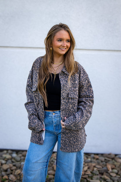 Hidden - ABBEY -  Cheetah Print Oversized Shacket