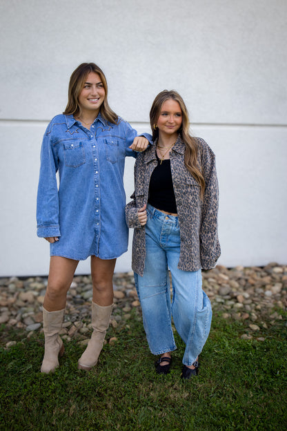 Western Flare Embroidered Mini Dress