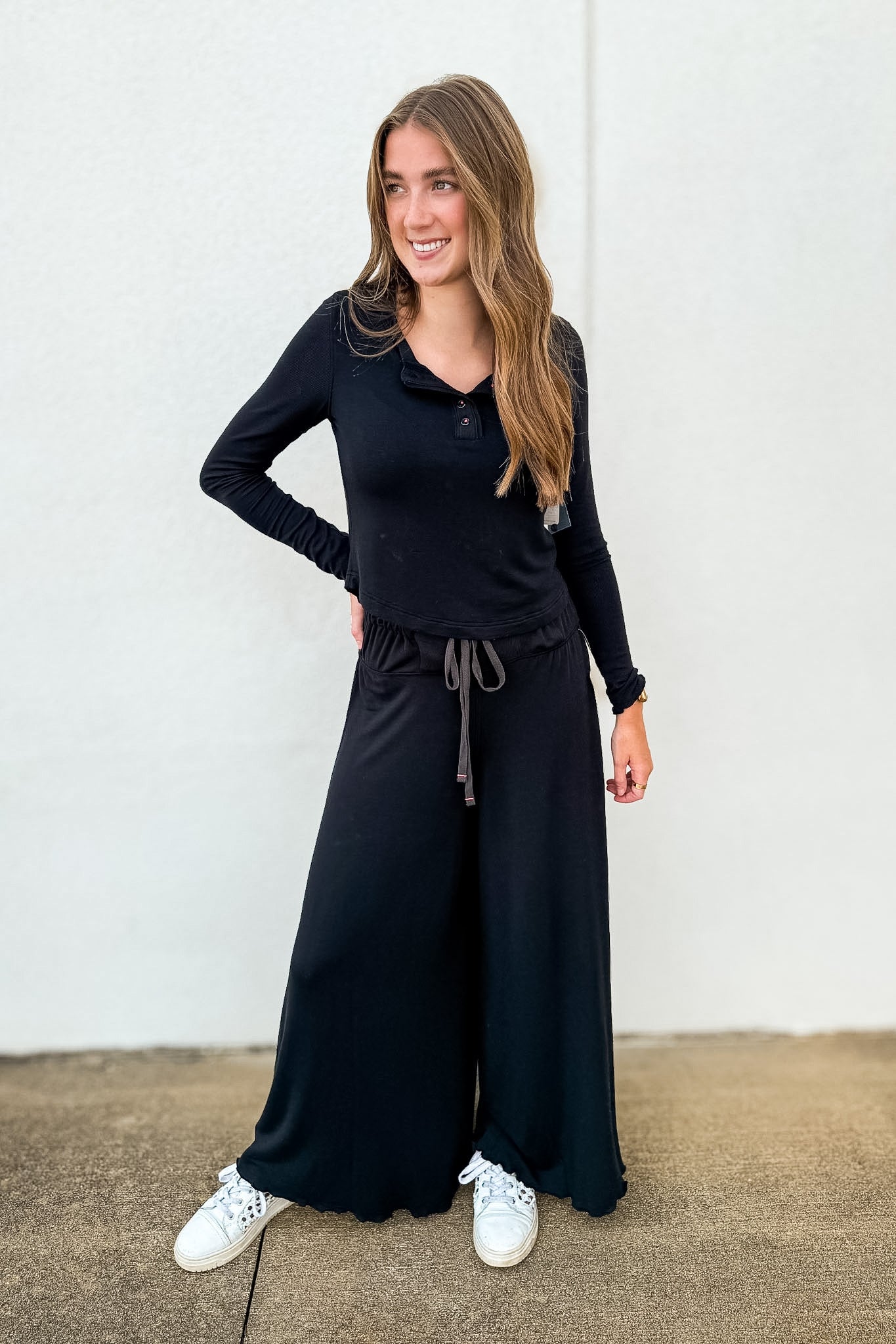 Free People -  Dream State Wide-Leg Pants - BLACK