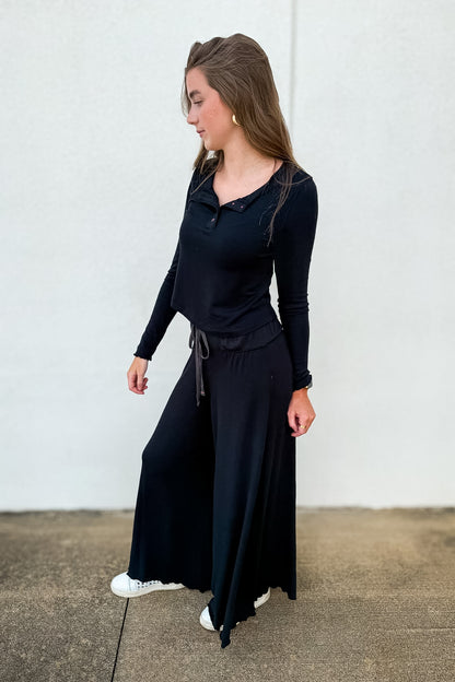 Free People -  Dream State Wide-Leg Pants - BLACK