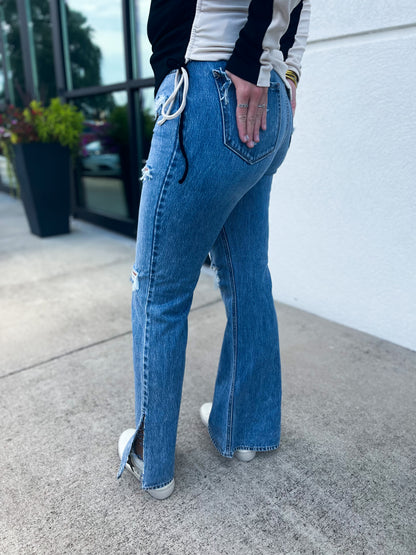 Hidden - Light Wash Heavy Distressed Flare