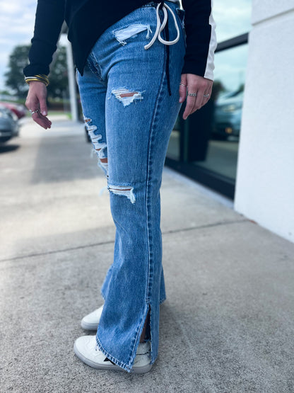 Hidden - Light Wash Heavy Distressed Flare