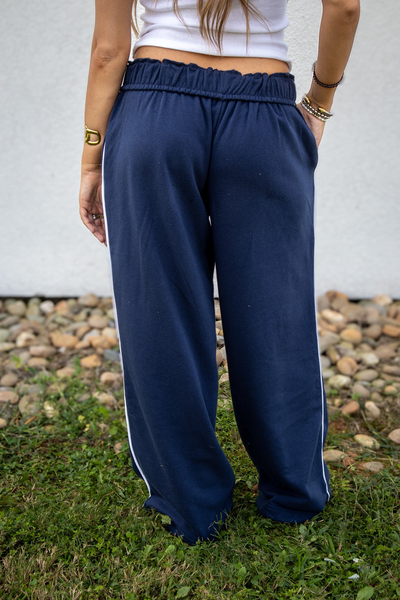 Fold Over Wide Leg Sweatpants - NAVY