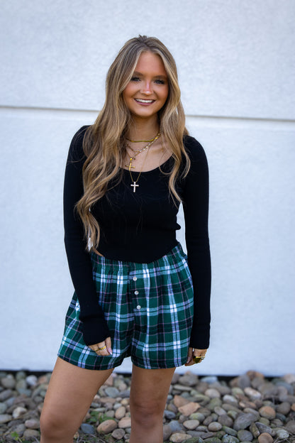 Cozy Cool Plaid Boxer Shorts - GREEN