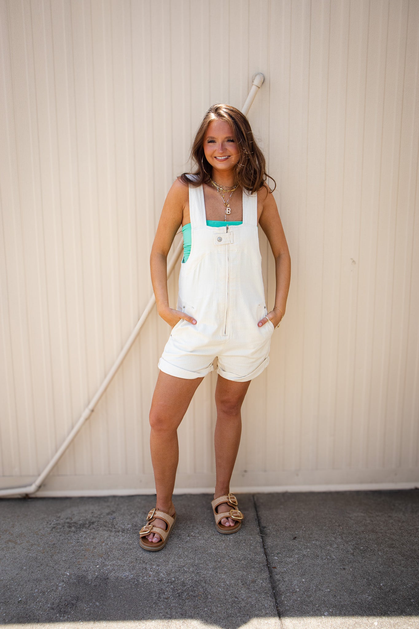 Free People - Jude Slouchy Denim Shortalls – Ecru