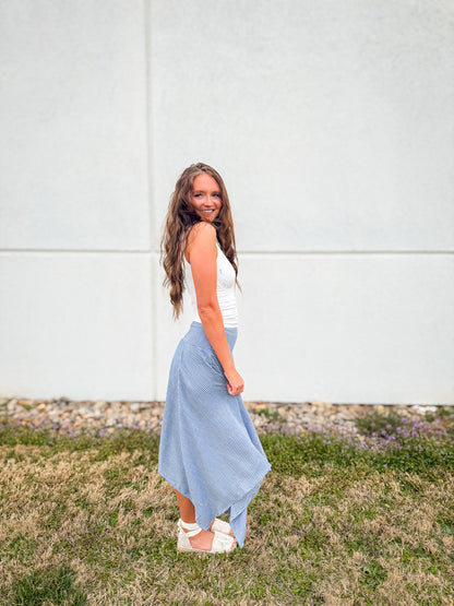 Seaside Stripe Linen Asymmetric Midi Skirt