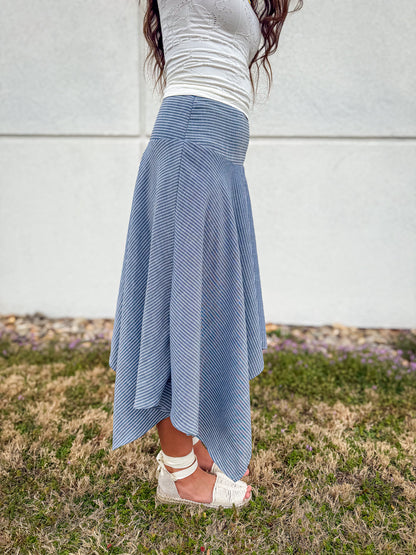 Seaside Stripe Linen Asymmetric Midi Skirt