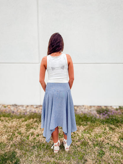 Seaside Stripe Linen Asymmetric Midi Skirt