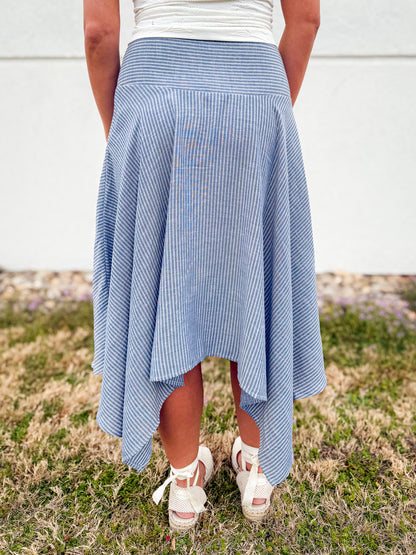 Seaside Stripe Linen Asymmetric Midi Skirt