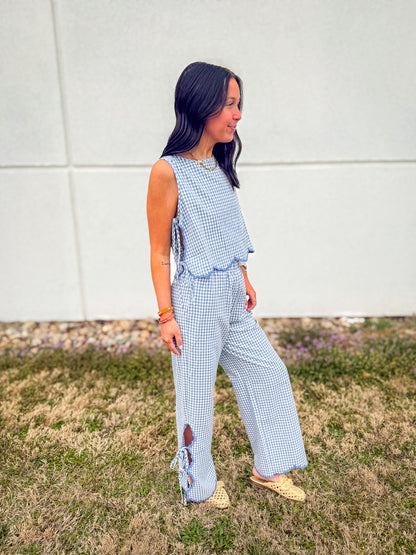 Bluebell Gingham Scallop Top