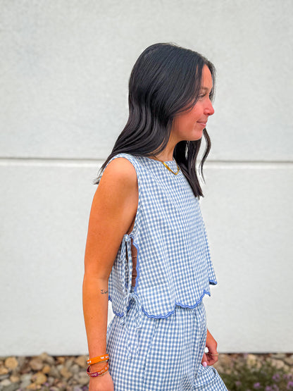 Bluebell Gingham Scallop Top