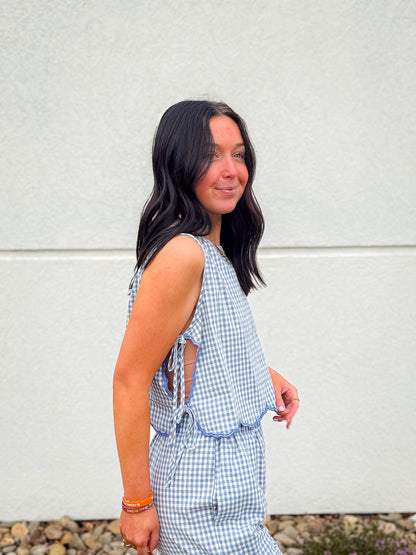 Bluebell Gingham Scallop Top