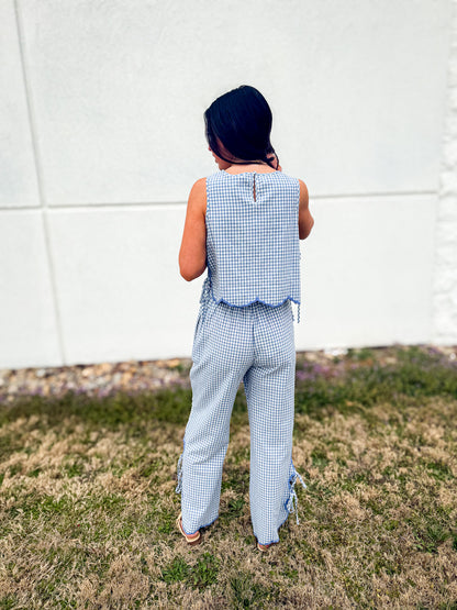 Bluebell Gingham Scallop Top