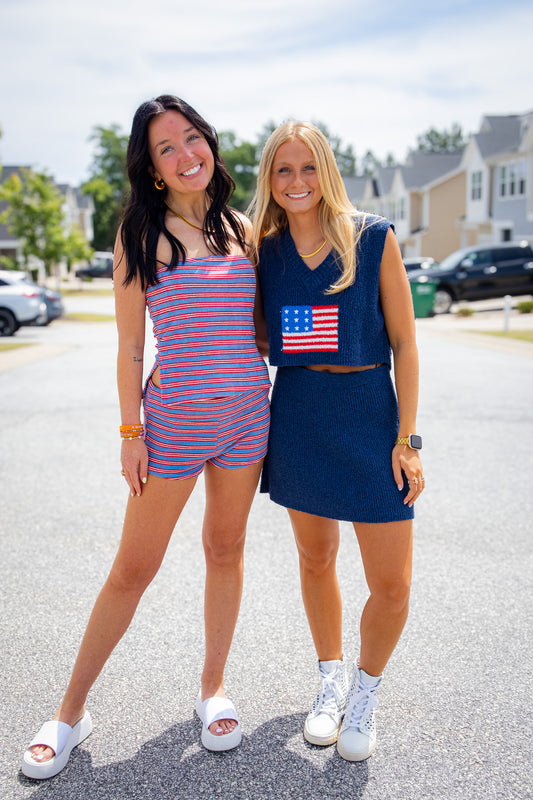 Americana Dream Striped Strapless Peplum & Shorts Set