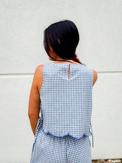 Bluebell Gingham Scallop Top