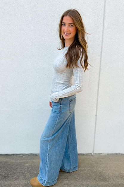 Low Key Long Sleeve Top - HEATHER GRAY