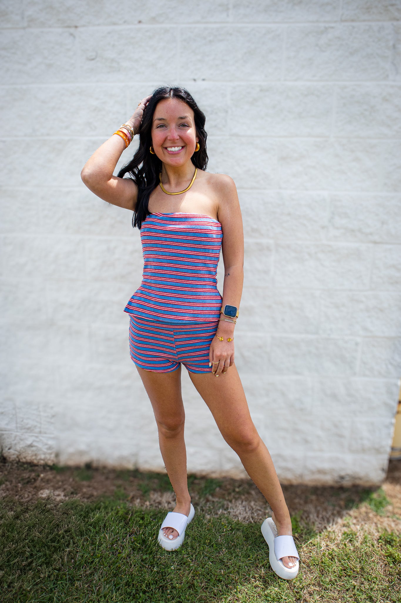 Americana Dream Striped Strapless Peplum & Shorts Set