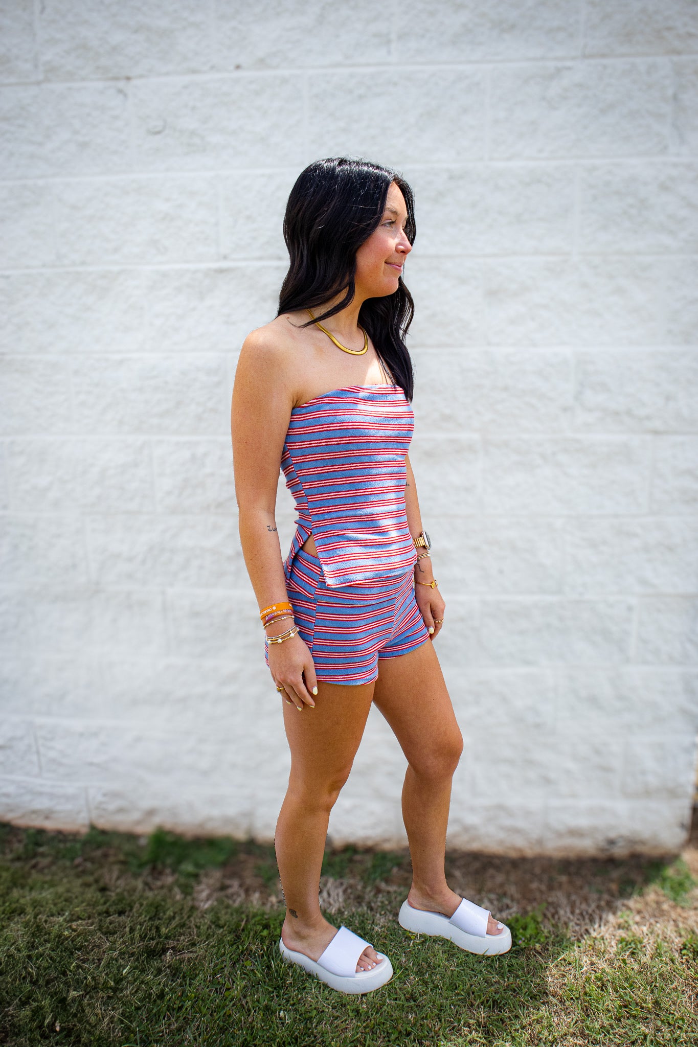 Americana Dream Striped Strapless Peplum & Shorts Set