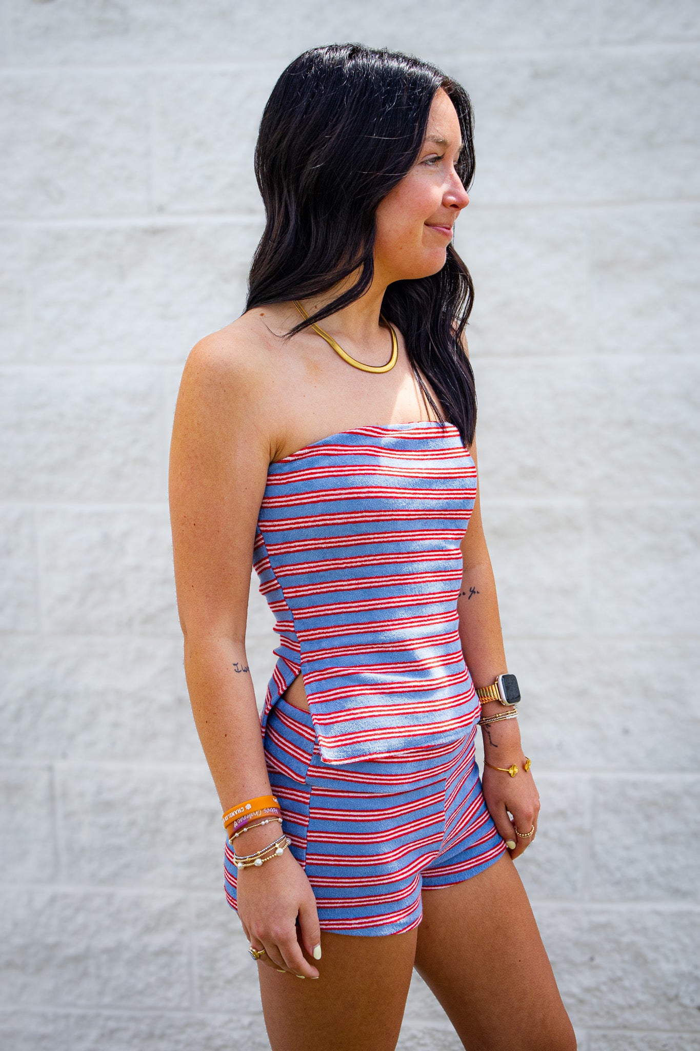 Americana Dream Striped Strapless Peplum & Shorts Set