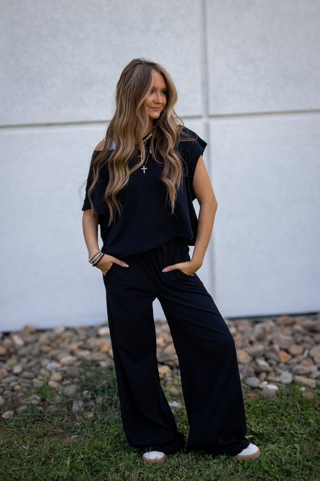 Cloudy Days Black Open Back Top