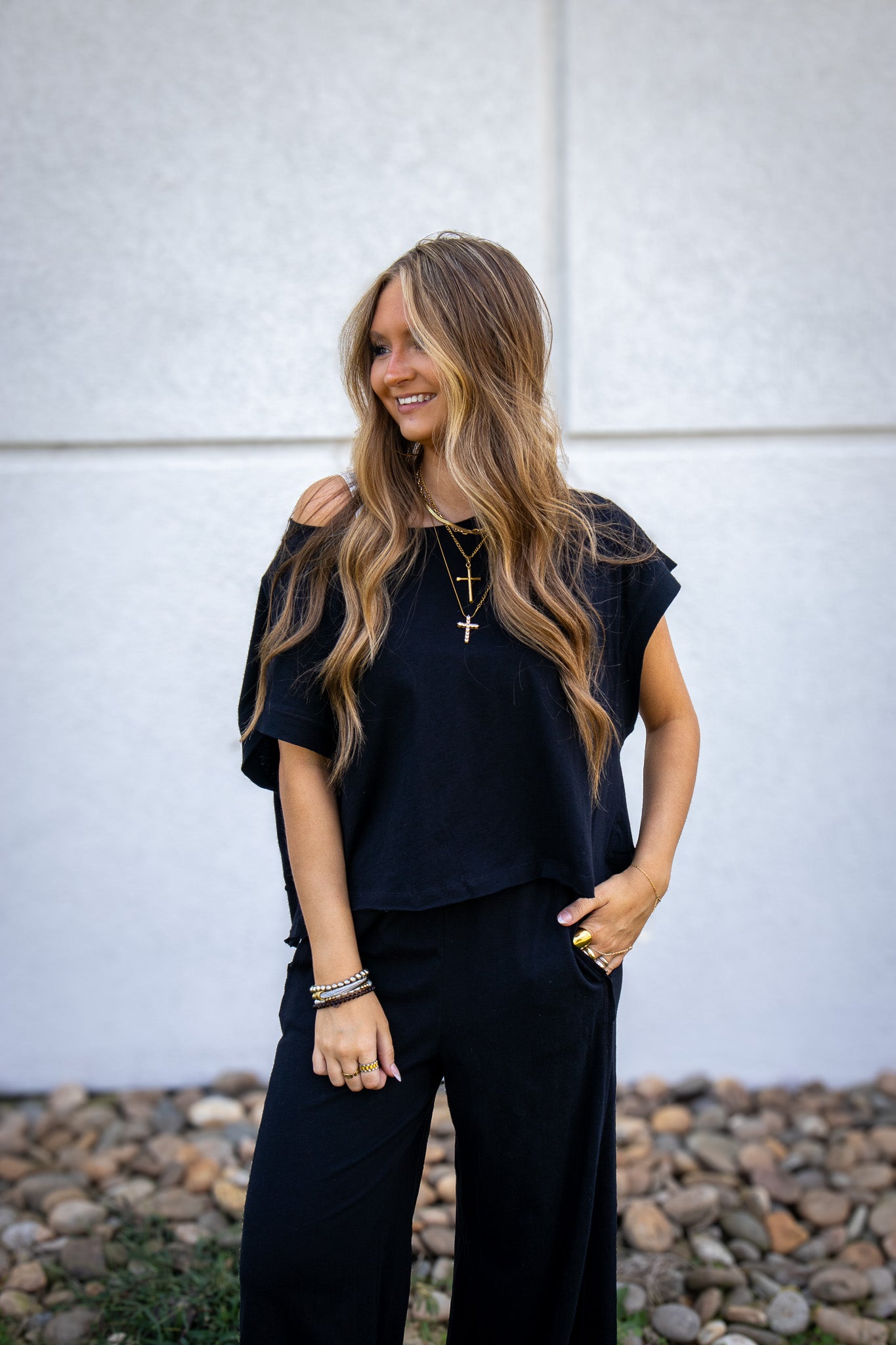 Cloudy Days Black Open Back Top