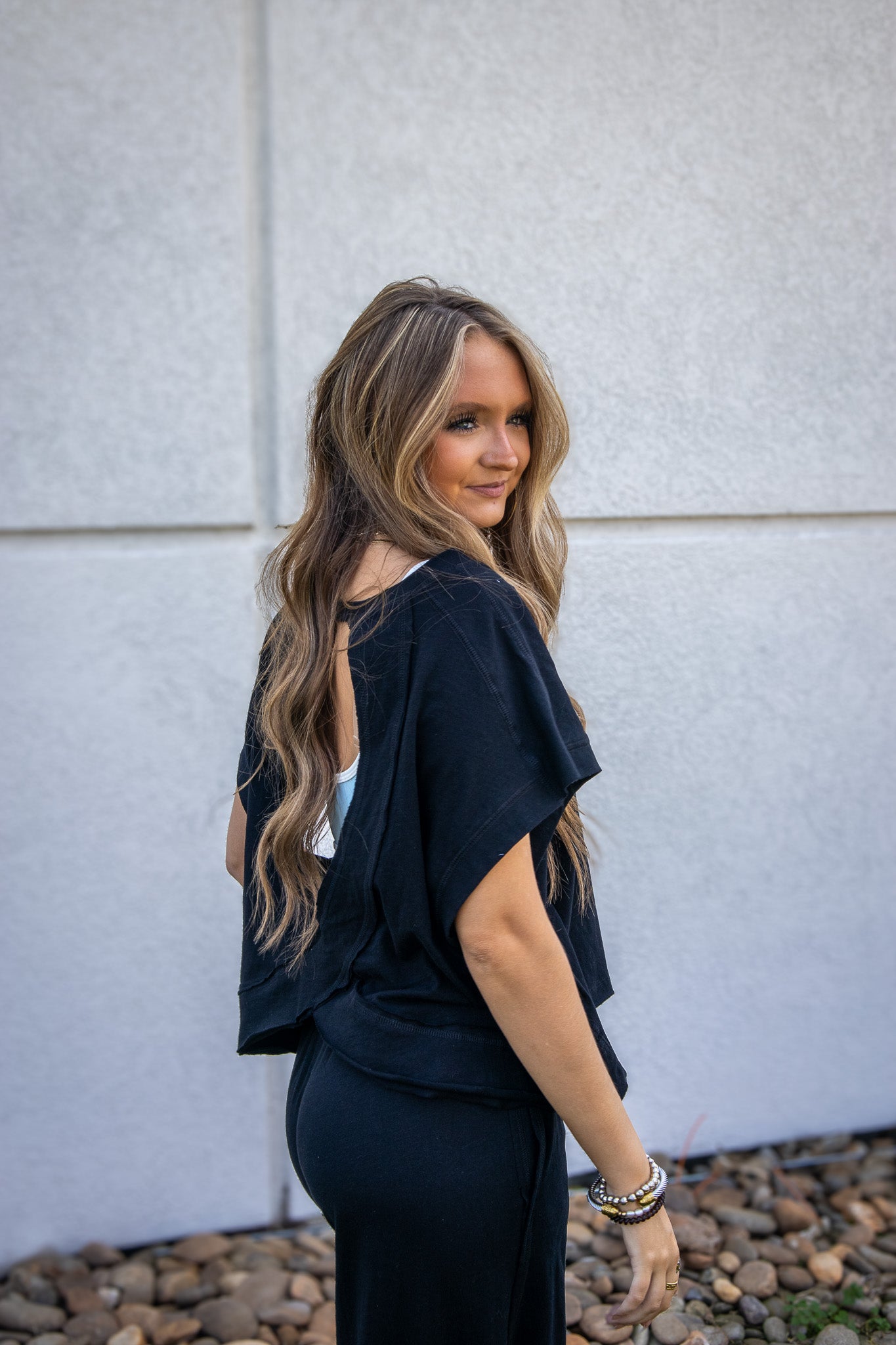 Cloudy Days Black Open Back Top