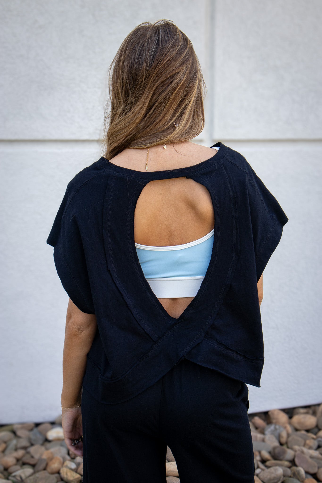 Cloudy Days Black Open Back Top