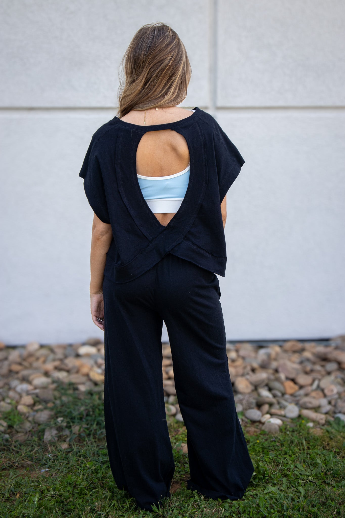 Cloudy Days Black Open Back Top