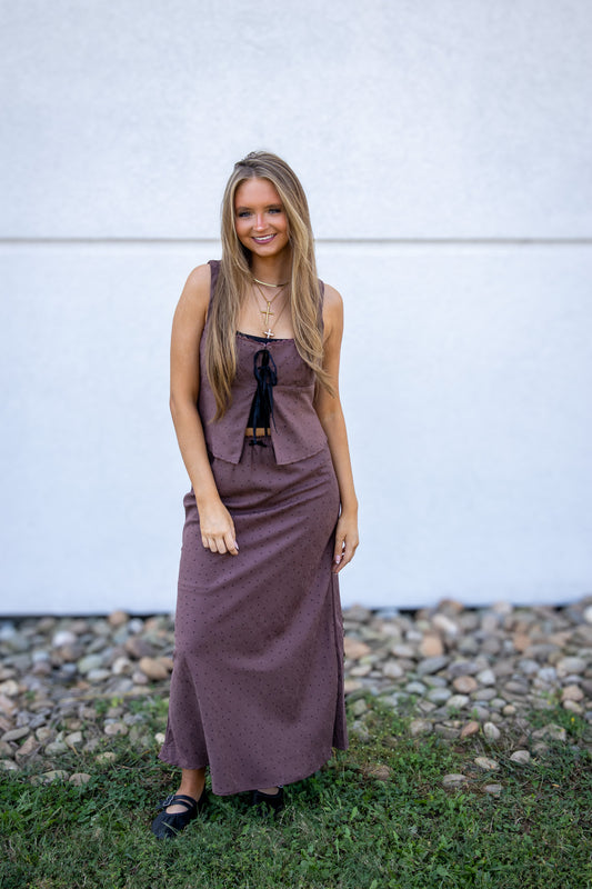 Brown Polka Dot Skirt Set