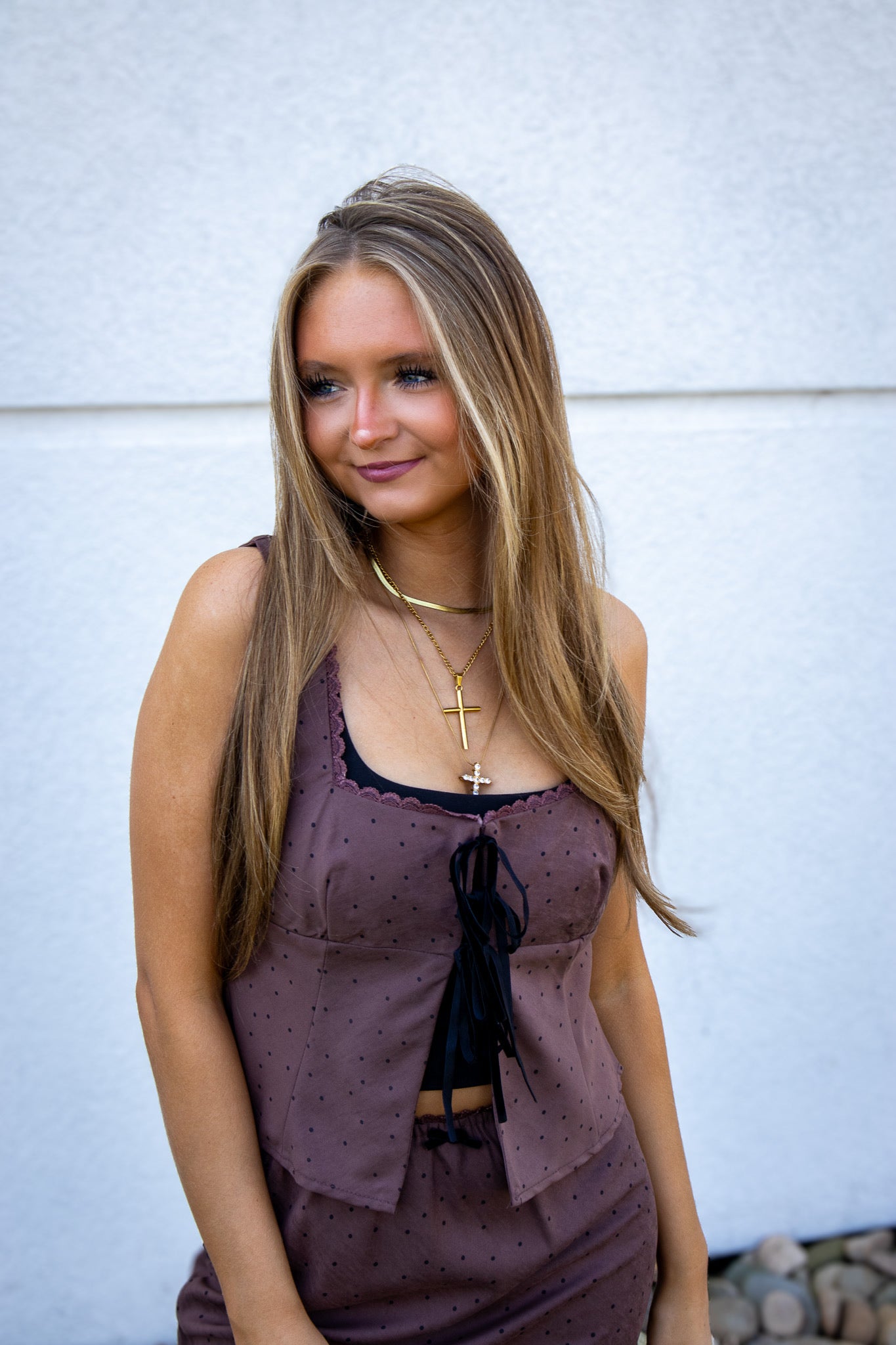 Brown Polka Dot Skirt Set