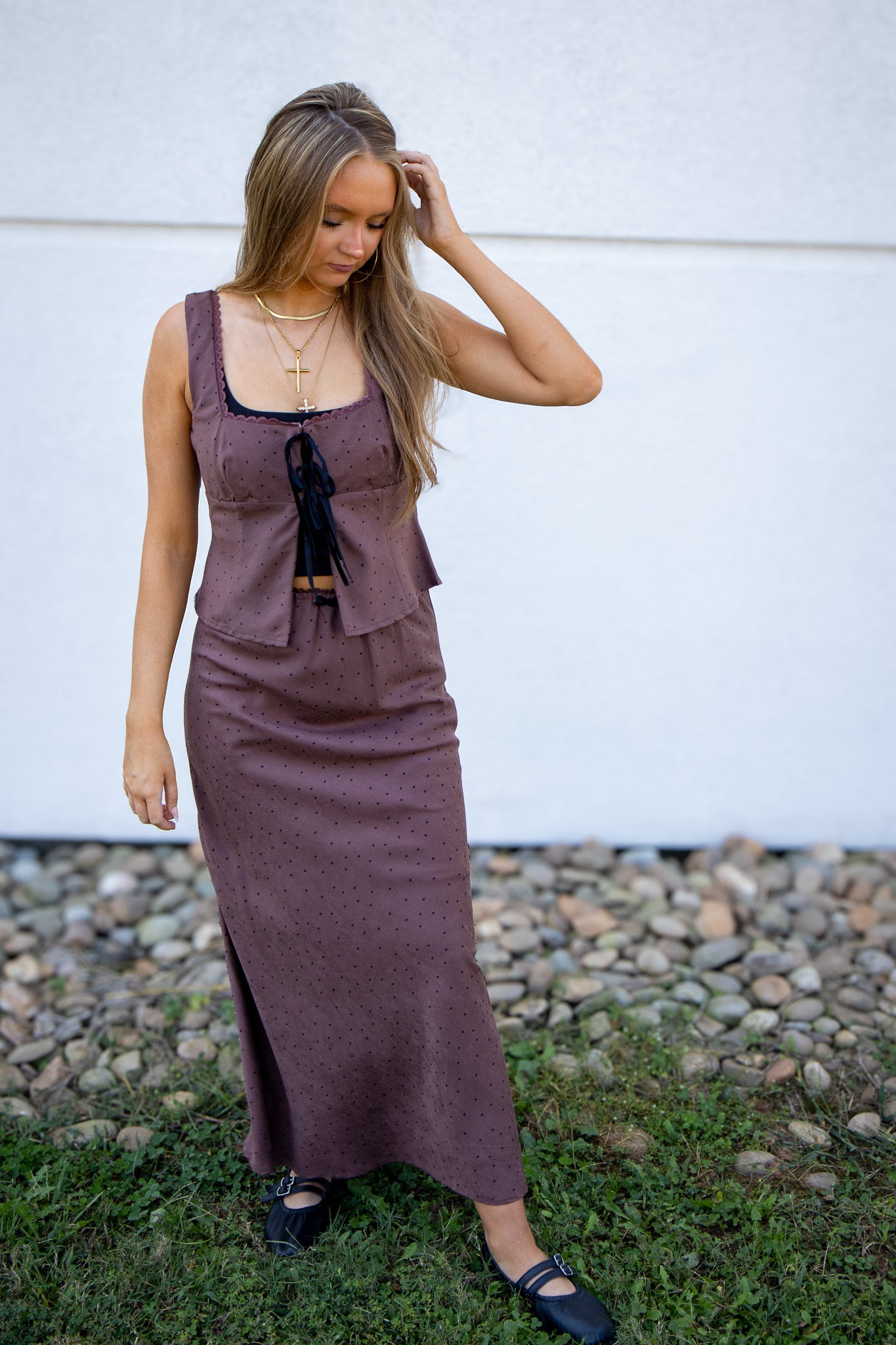 Brown Polka Dot Skirt Set