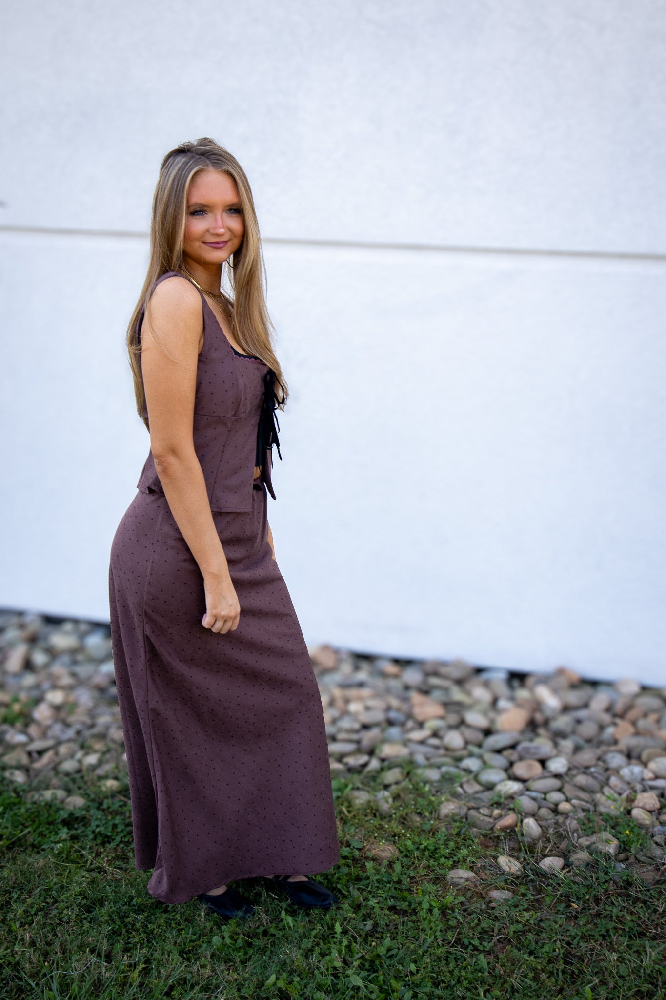 Brown Polka Dot Skirt Set