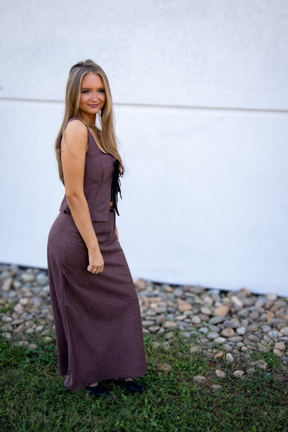 Brown Polka Dot Skirt Set