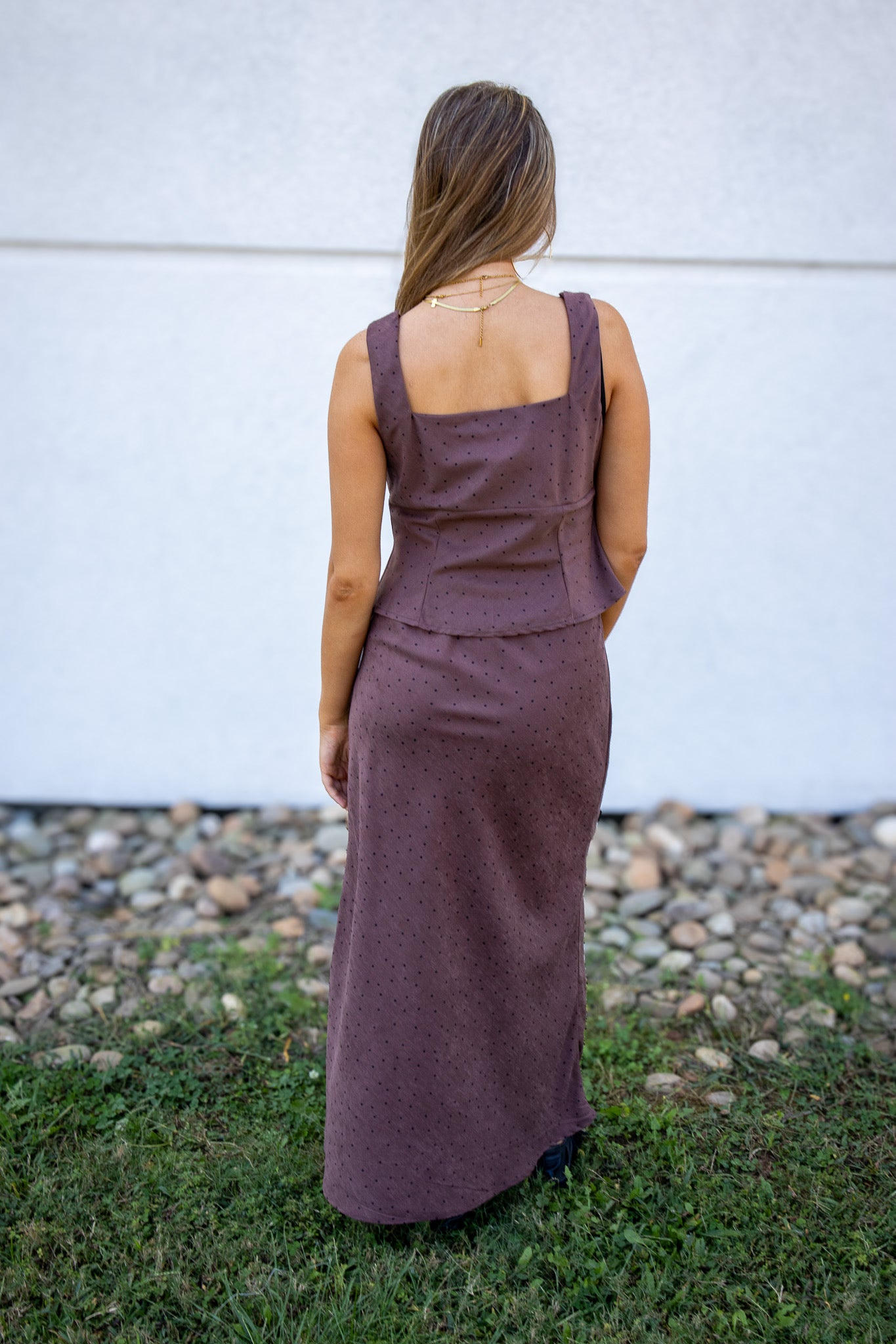 Brown Polka Dot Skirt Set