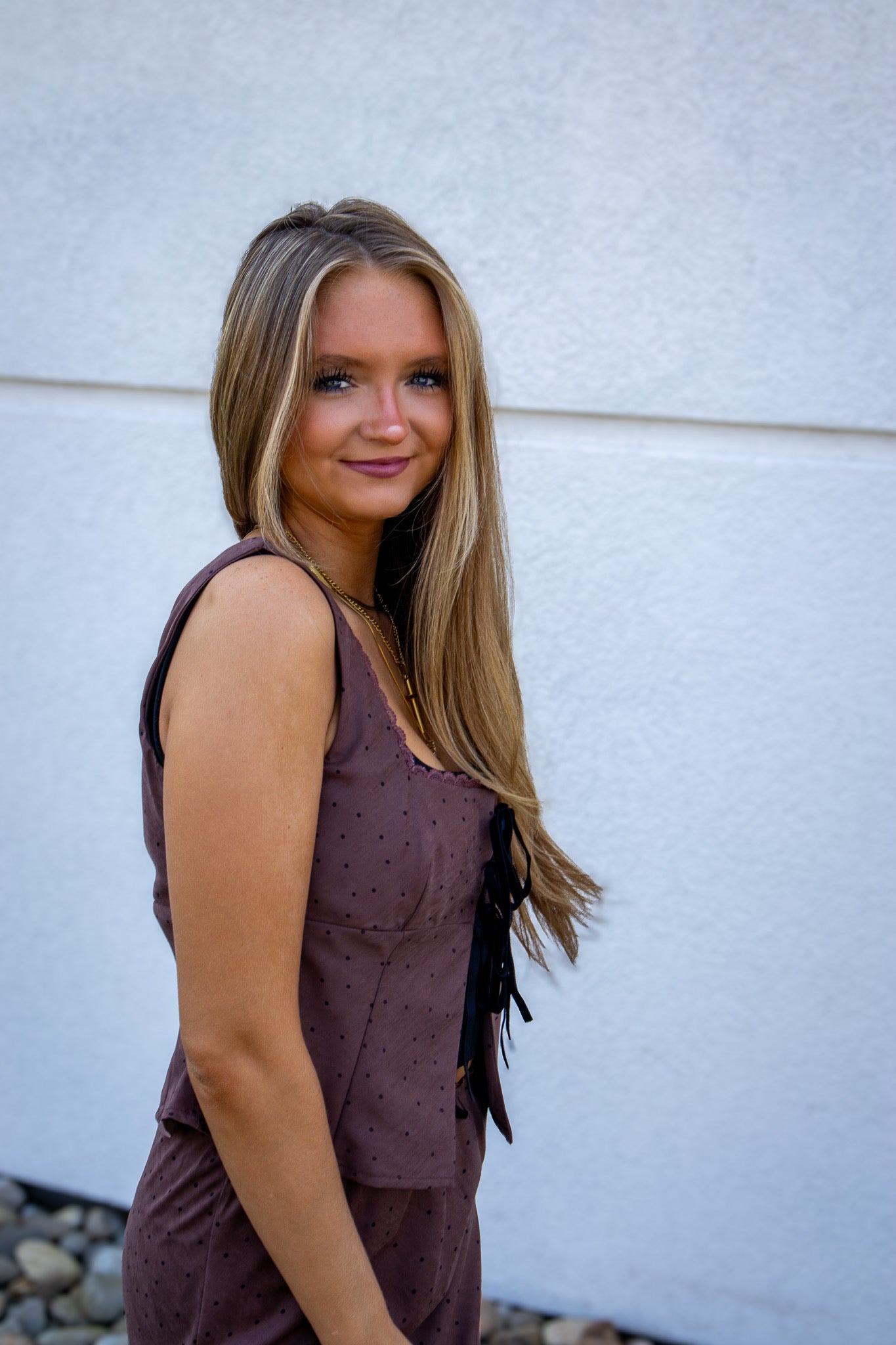 Brown Polka Dot Skirt Set