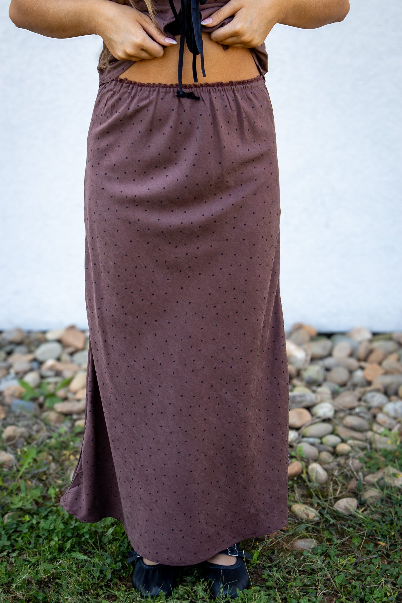 Brown Polka Dot Skirt Set