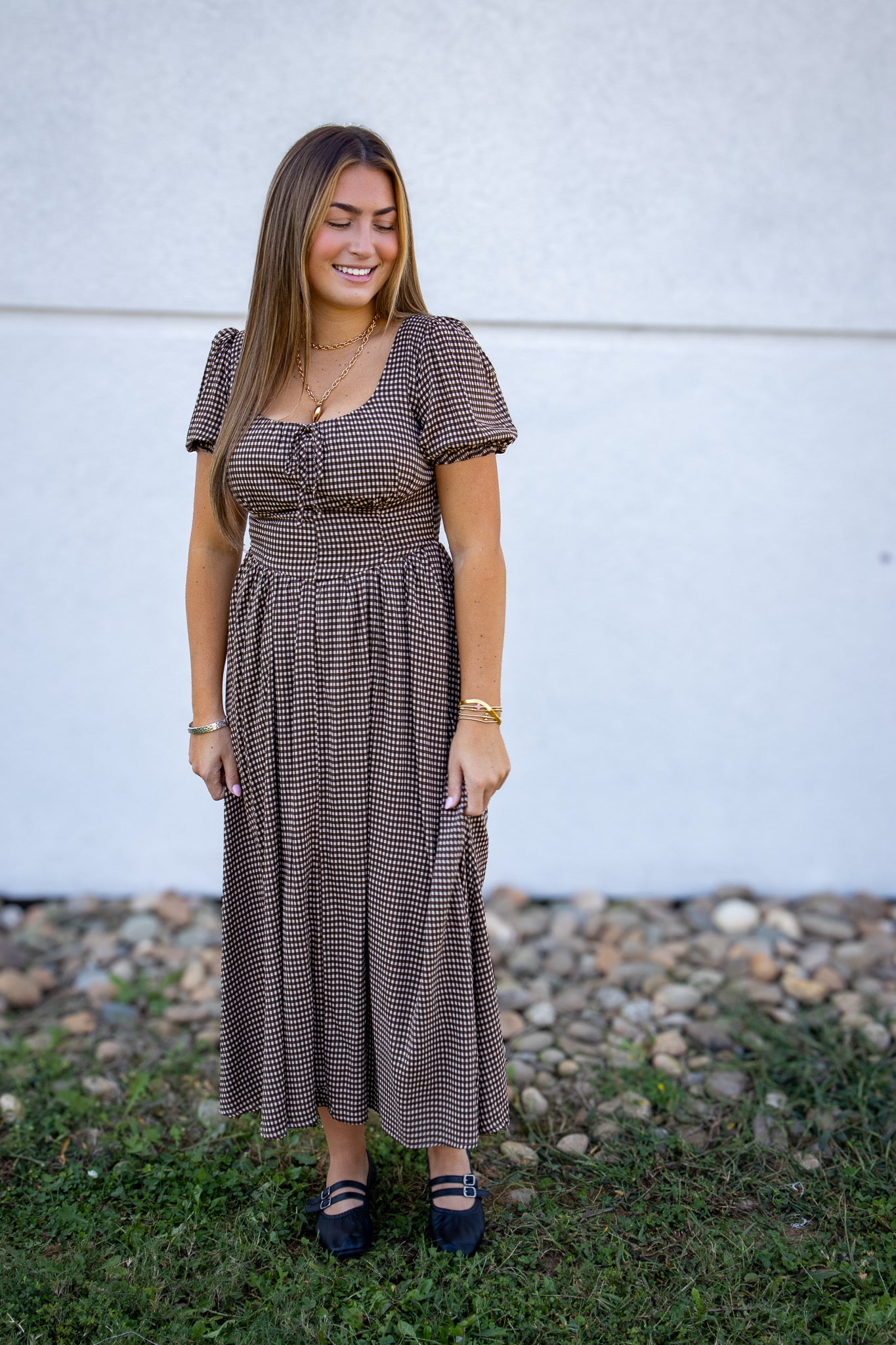 Mocha Mood Gingham Midi Dress