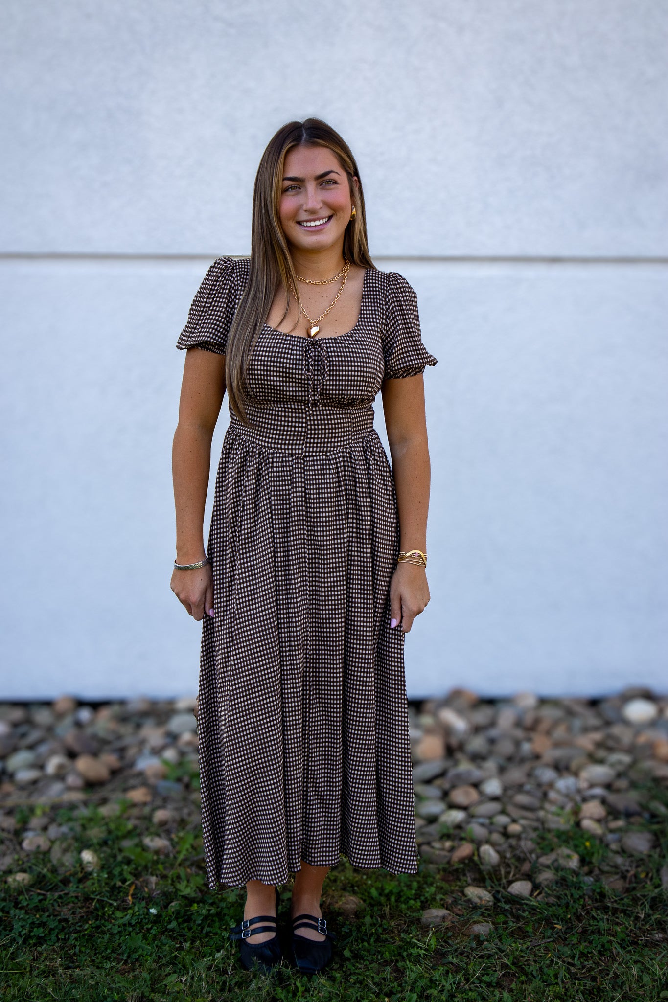 Mocha Mood Gingham Midi Dress
