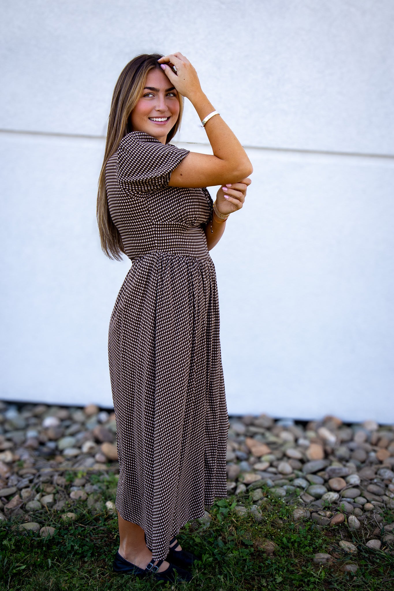 Mocha Mood Gingham Midi Dress