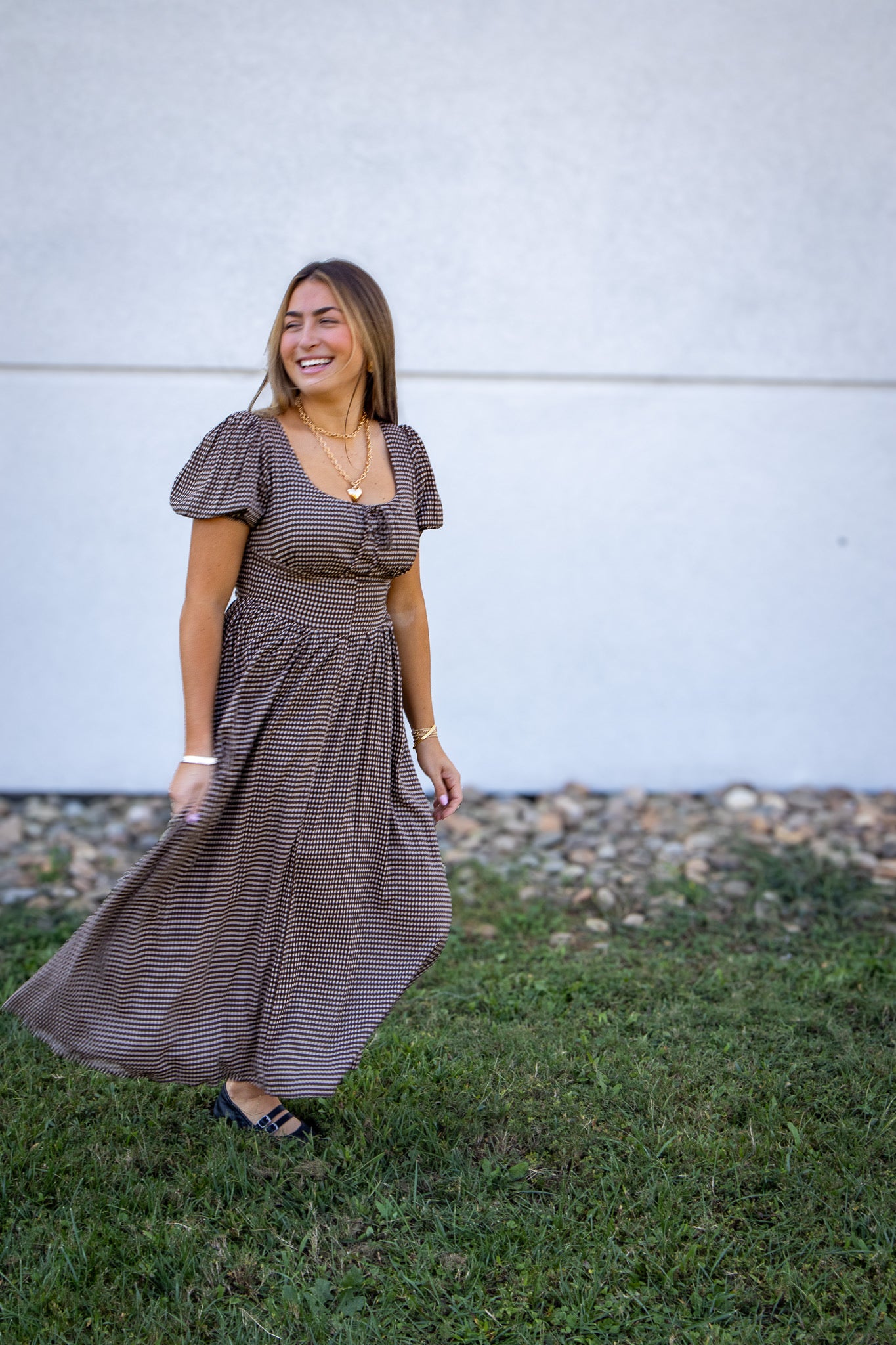 Mocha Mood Gingham Midi Dress