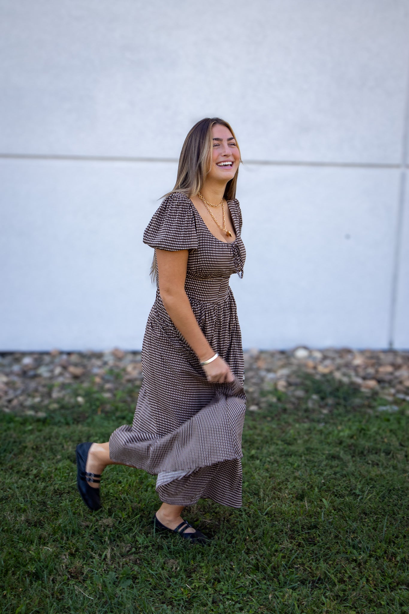 Mocha Mood Gingham Midi Dress