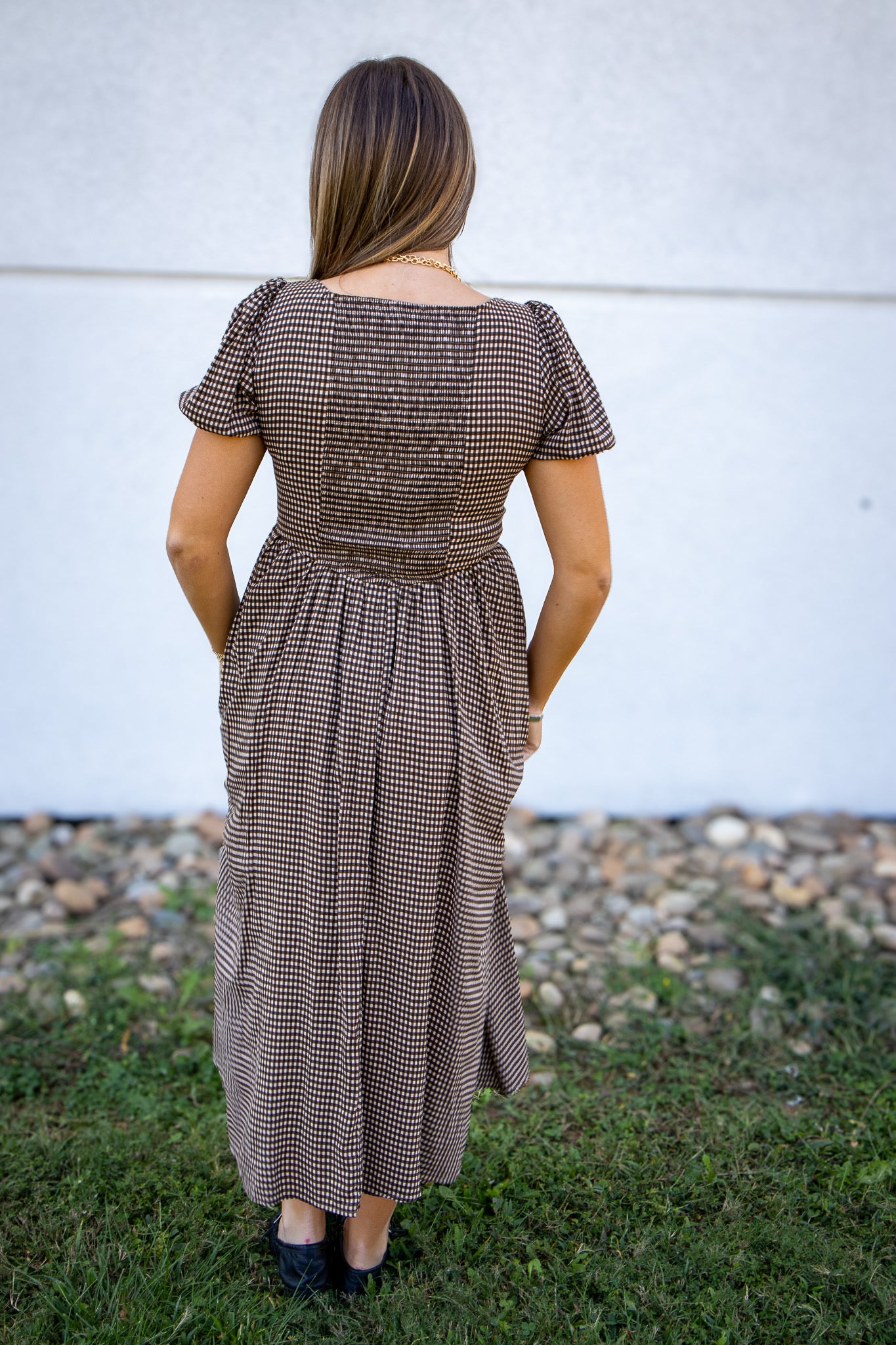 Mocha Mood Gingham Midi Dress