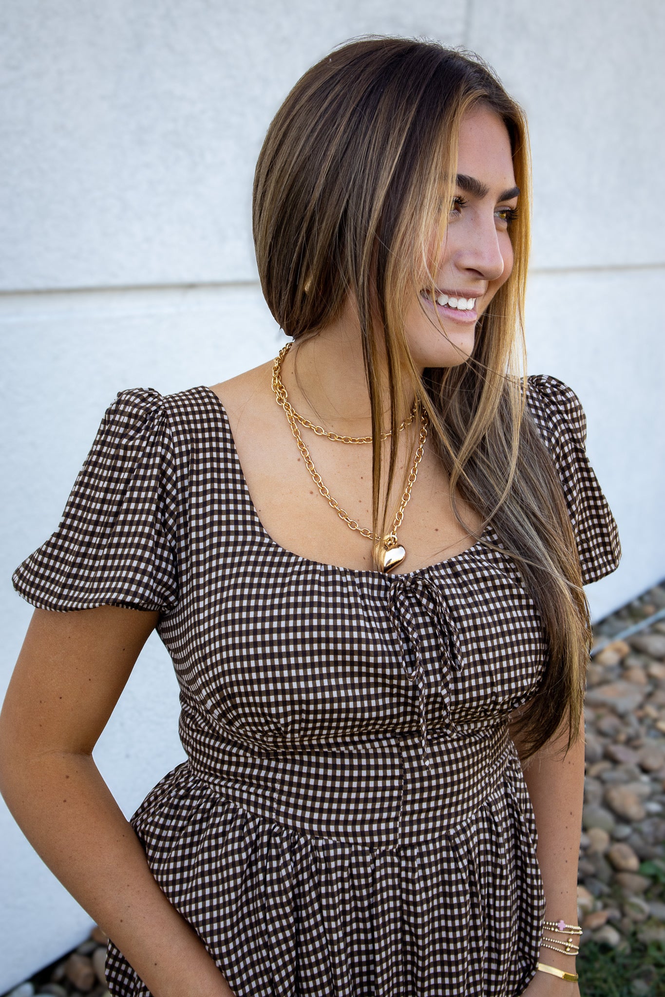 Mocha Mood Gingham Midi Dress