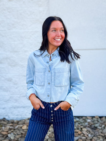 Hidden - Abbey Light Wash Cropped Denim Shirt