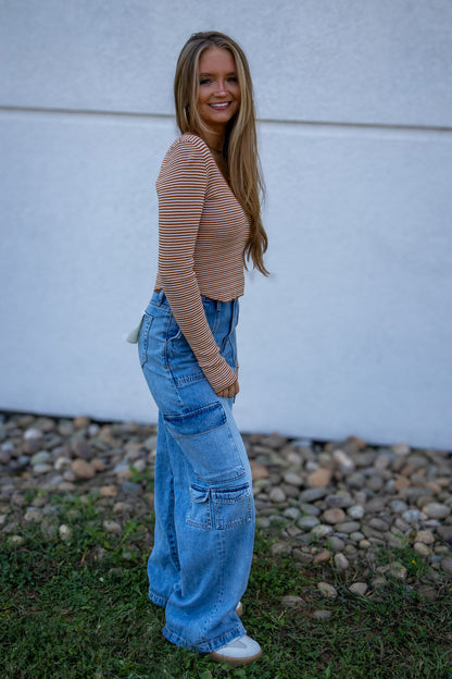 Hidden - NORI - Cargo Moto 33" Inseam Wide Leg Jean - Light Wash