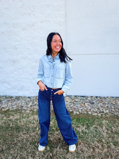 Hidden - Abbey Light Wash Cropped Denim Shirt