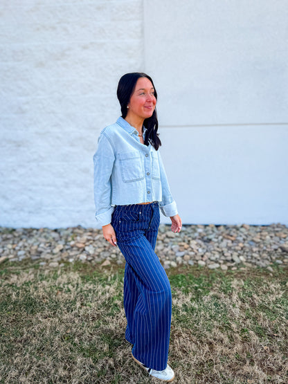 Hidden - Abbey Light Wash Cropped Denim Shirt