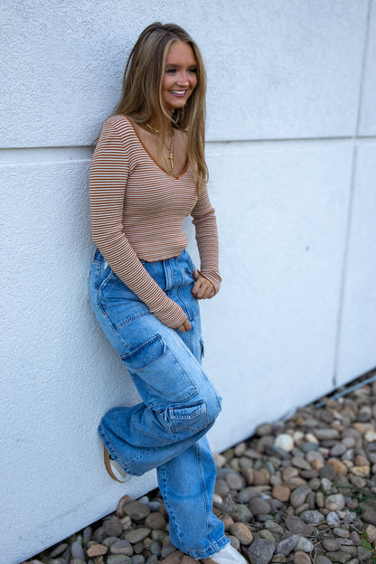 Hidden - NORI - Cargo Moto 33" Inseam Wide Leg Jean - Light Wash