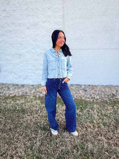 Hidden - Abbey Light Wash Cropped Denim Shirt