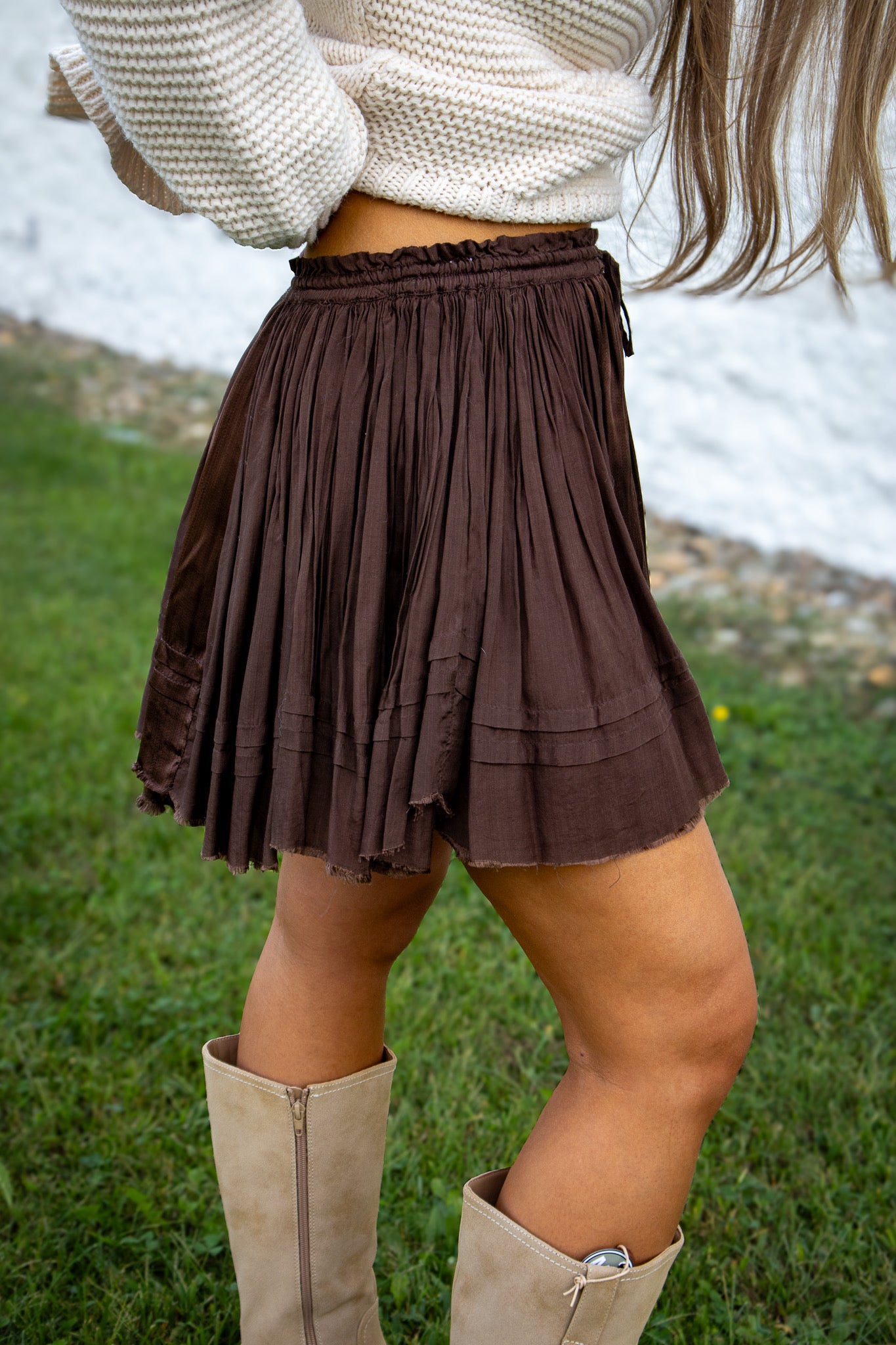 Free People - One Third Charm Shine Mini Skirt - FRENCH CHOCOLATE